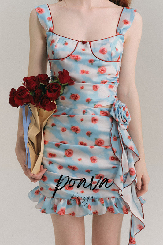 Ruffle Floral mini dresses in blue