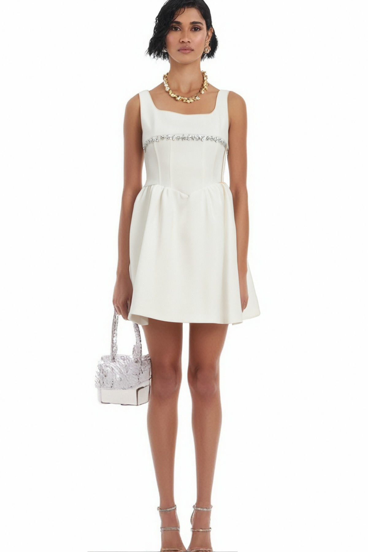 Flavia white crystal-embellished mini dress