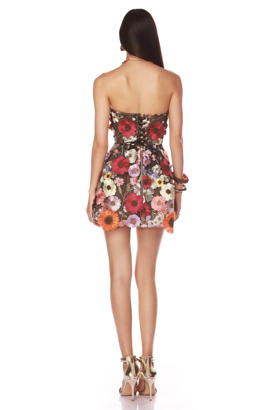 3D Floral Appliqué Strapless Tube Mini Dress