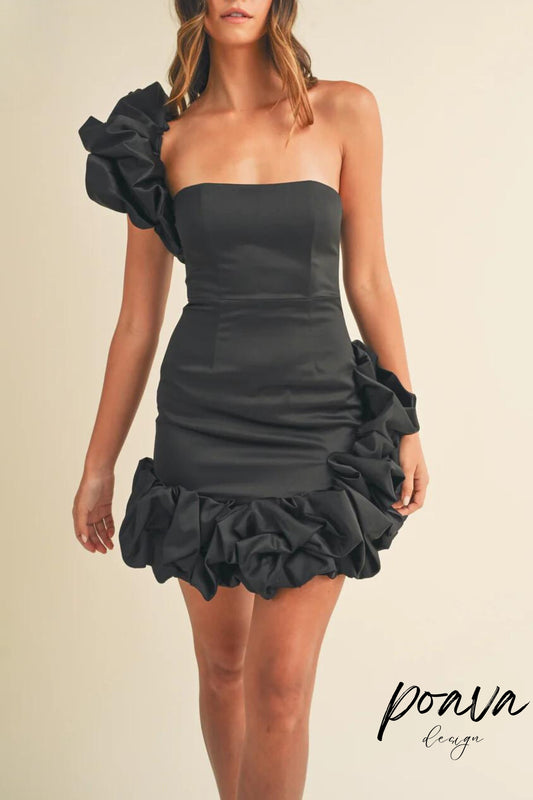 One shoulder mini dress in black