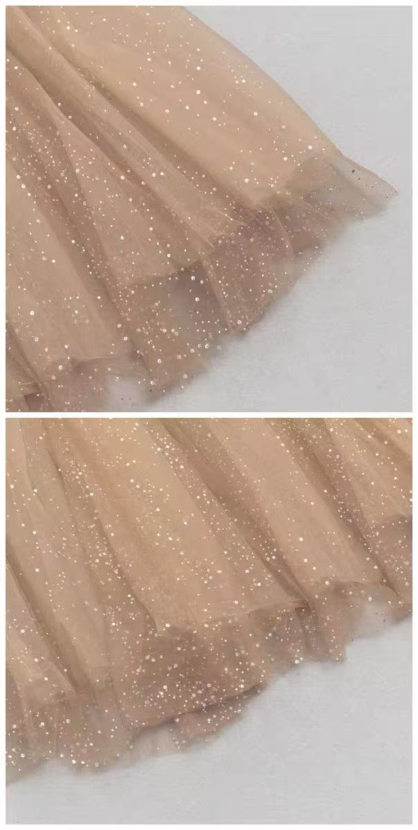 Peach Sparkle Tulle Corset Strapless Midi Dress