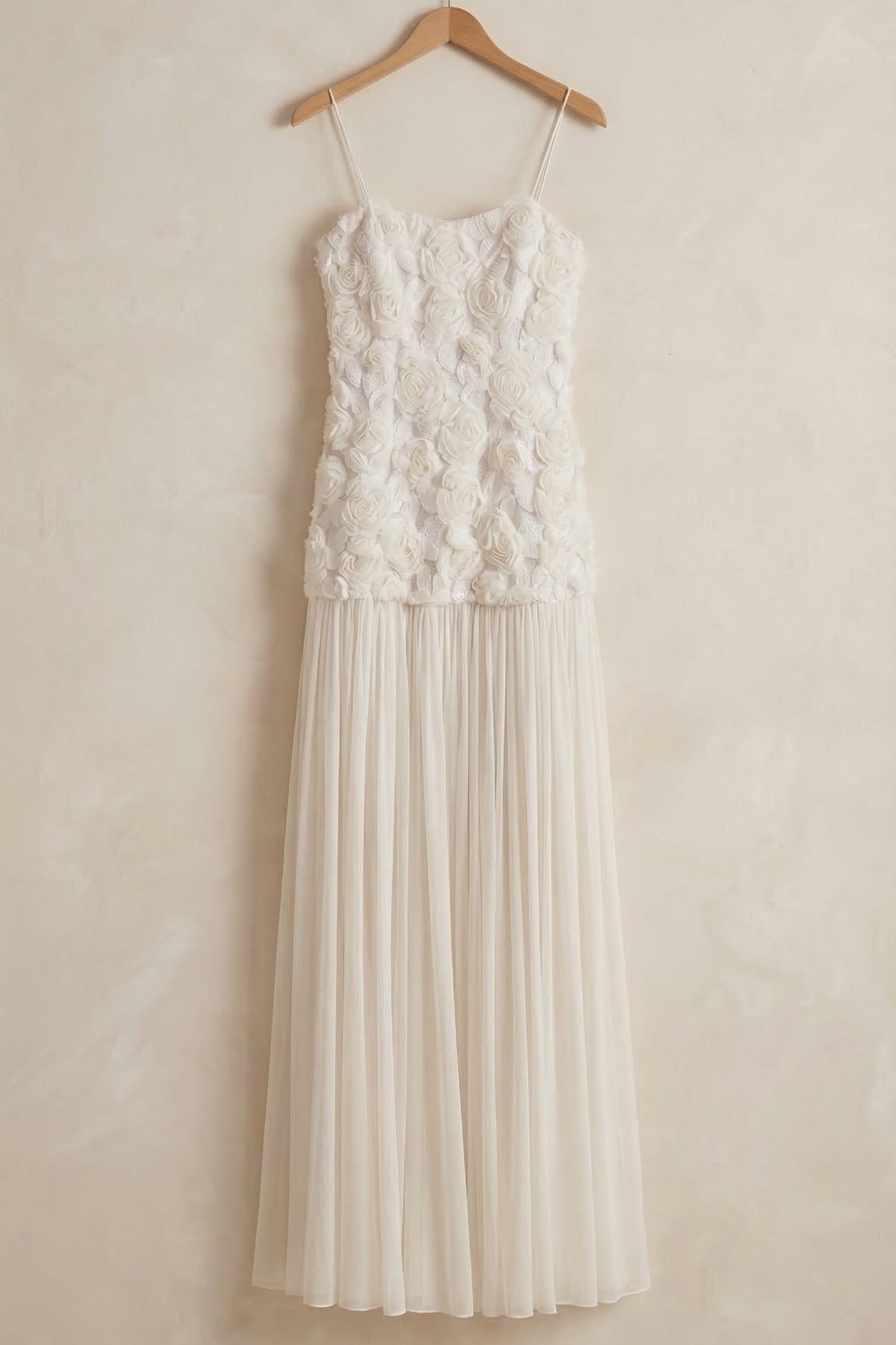 Lillie Spaghetti Floral Ruffle Maxi Dress - White
