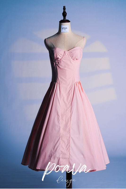 PEACH PARFAIT TWILL CORSET MIDI DRESS