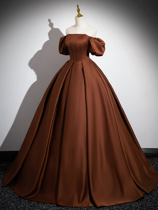 Simple Satin Brown Long Prom Dress