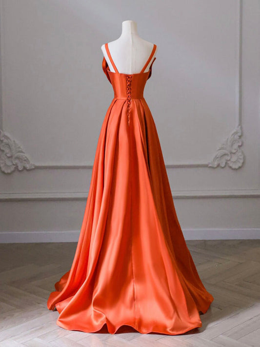 A-Line Orange Satin Prom Dress