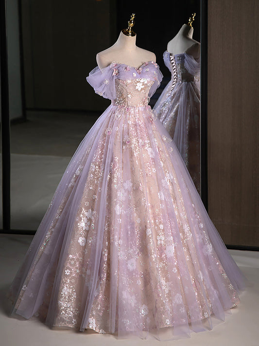 A-Line Off Shoulder Purple Prom Dress