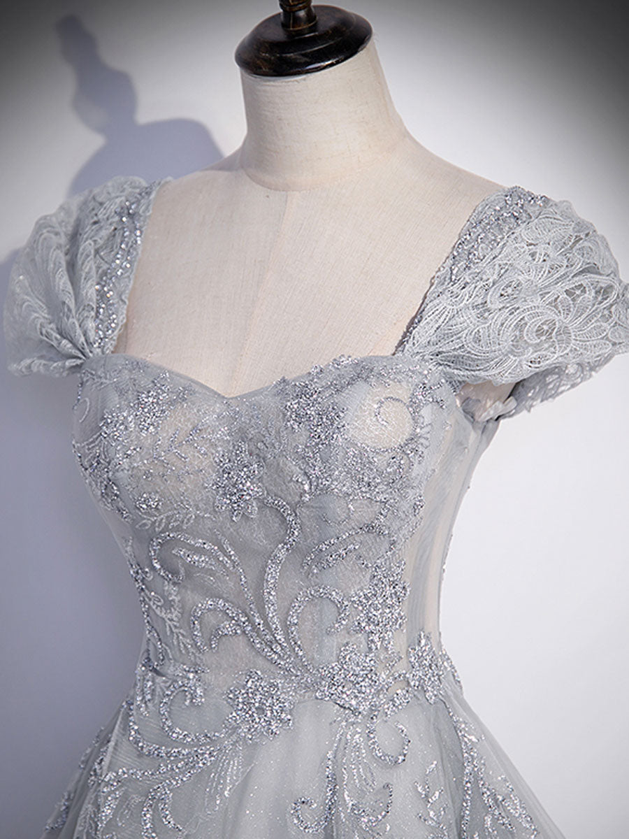 A-Line Gray Tulle Sequin Dress