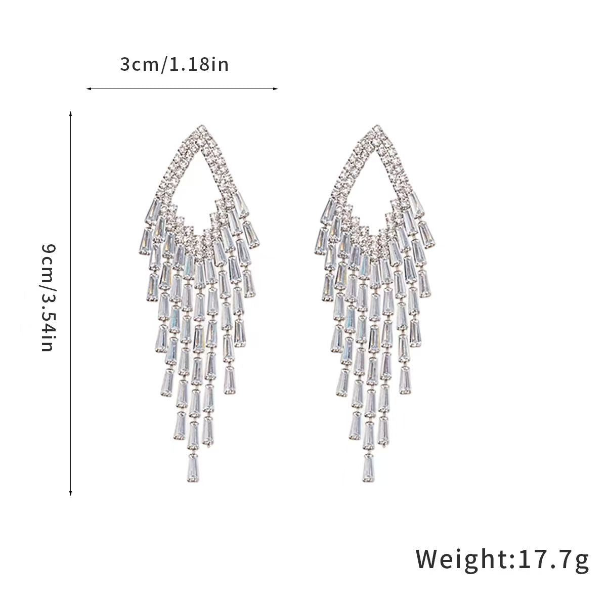 Teardrop Frame Aqua Baguette Crystal Tassel Drop Earrings