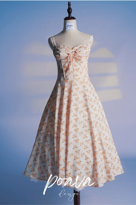 WHITE VINTAGE FLORAL PRINT COTTON BUSTIER SUNDRESS