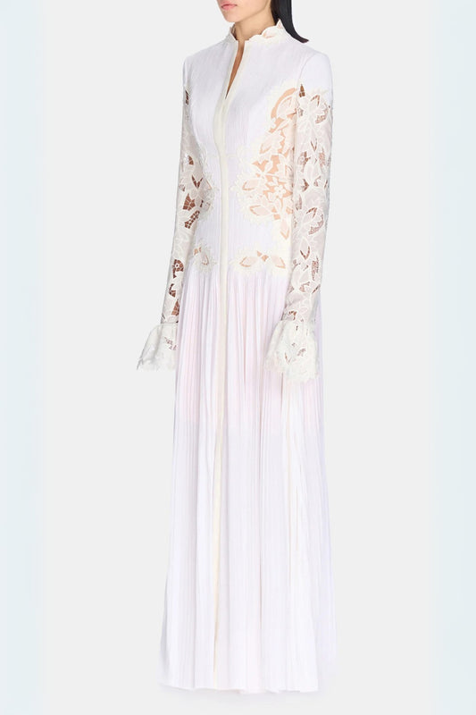 lace embroidered hollow maxi dress in white