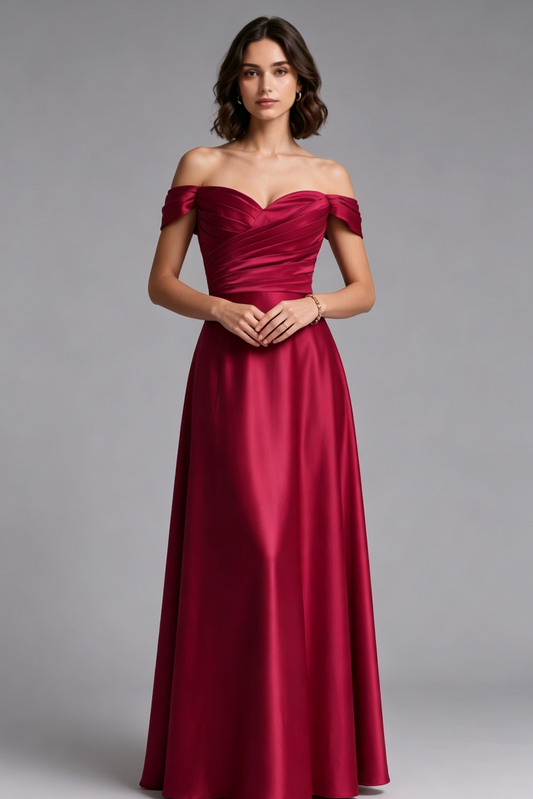 ruby red satin a-line gown