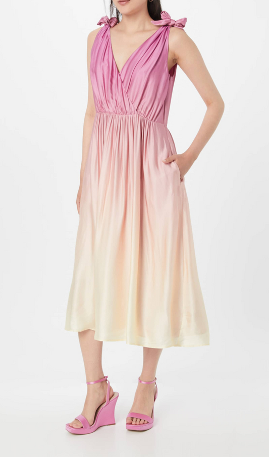 Wrap-over midi dress in pastel yellow without belt
