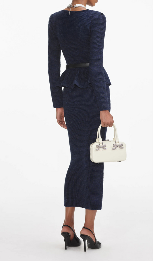 knit peplum maxi dress in dark blue