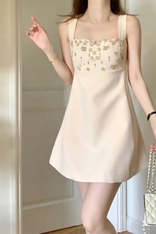 Embellished yellow A line mini dress