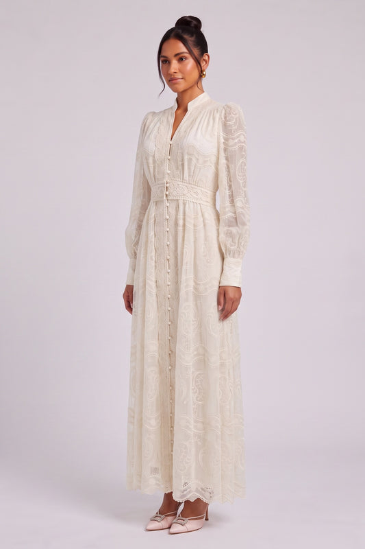 cream corded lace A-line dress cream corded lace dress - product view 3