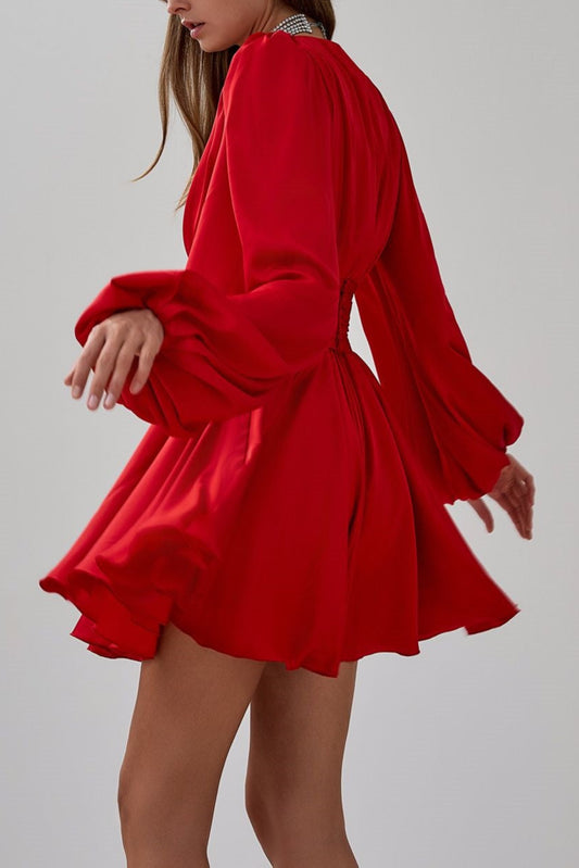 Janice V-neck Puff Sleeve Mini Dress