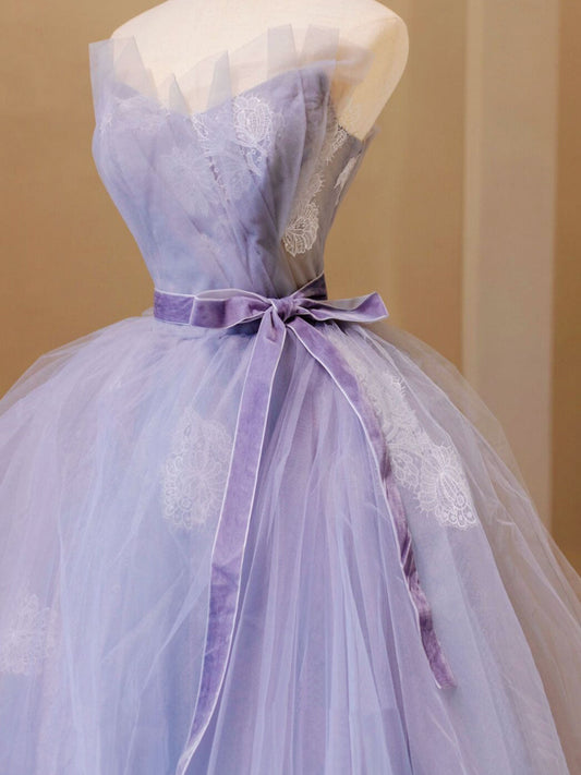 Purple Tulle Lace Prom Gown