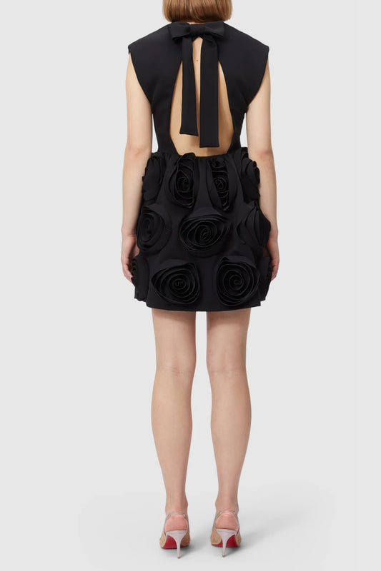 xaviera rose applique mini dress in black