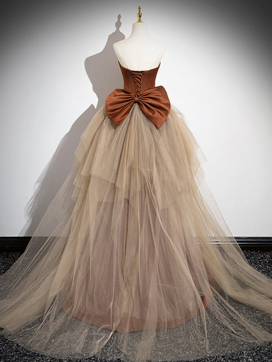 Brown Mermaid Satin Tulle Prom Dress