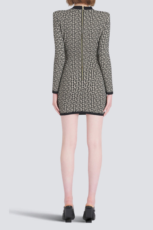 Short bicolor jacquard mini dress with monogram
