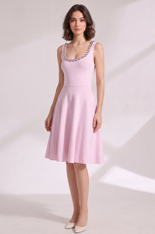 light pink heavy stretch knit fit-and-flare dress light pink heavy stretch knit dress - product view 2