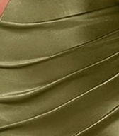 Olive Green Satin Evening Gown with Draped Bodice and High Slit
