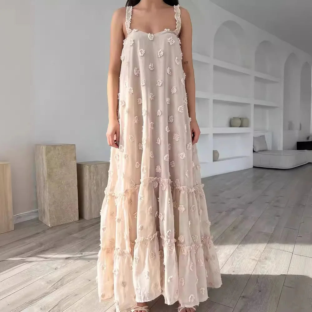 annabelle Jacquard strap maxi dress in apricot