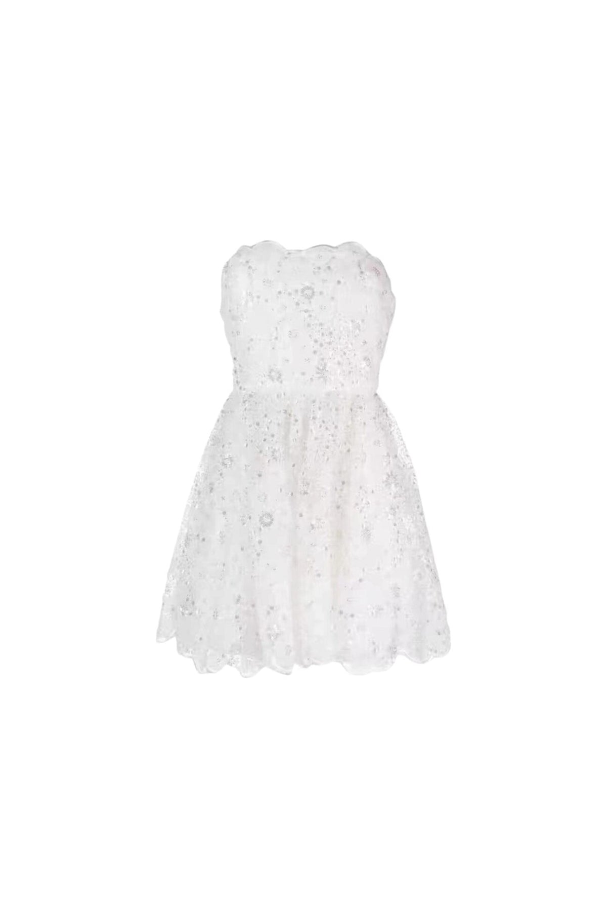 BEADED SEQUIN BANDEAU MINI DRESS IN WHITE