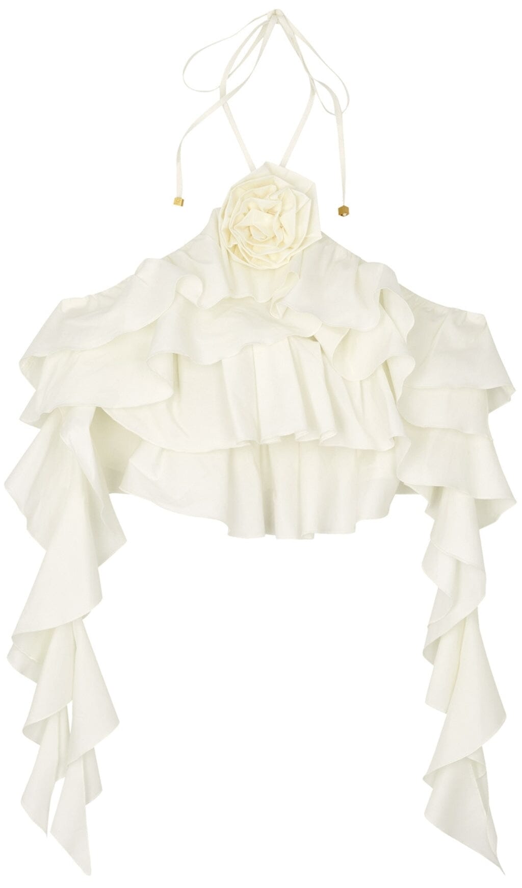 RUFFLE-DETAIL HALTER CROP TOP IN WHITE DRESS STYLE OF CB