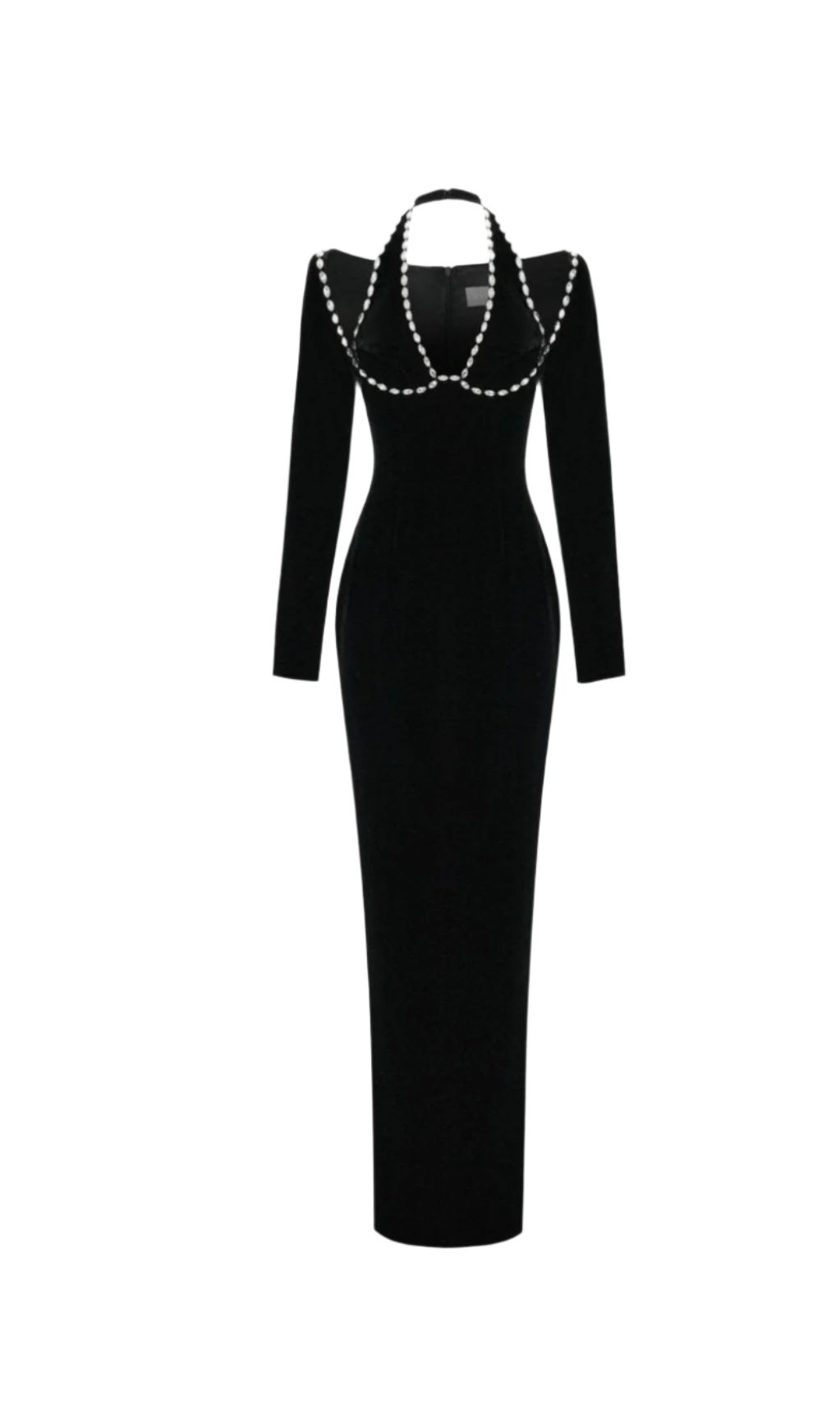 ALISON BLACK CRYSTAL-EMBELLISHED VELVET MAXI DRESS