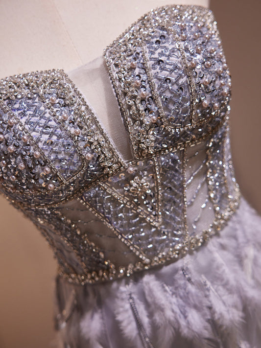 Embellished Neck Mermaid Gray Prom Dress