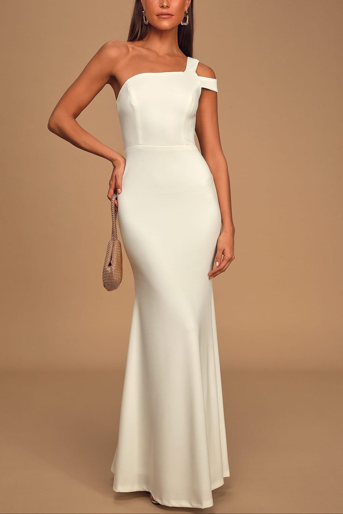 White One-Shoulder Mermaid Maxi Dress