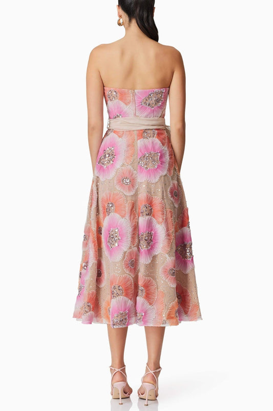 Strapless Flower Sequin Embellished Midi Dress