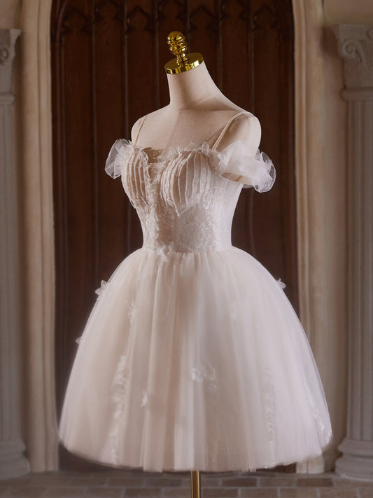 Off Shoulder Tulle Lace Light Champagne Dress