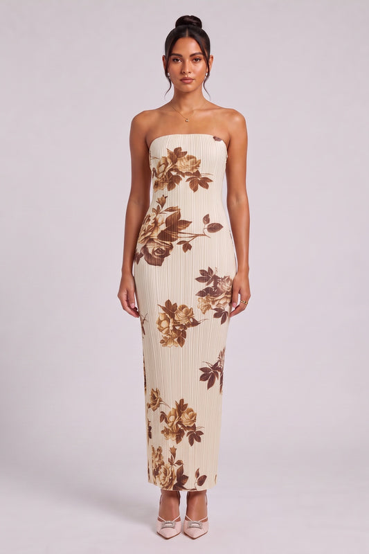 cream plissé knit column dress cream plissé knit dress - product view 2