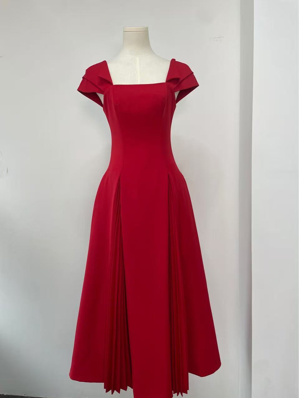 Gervaise red pleated-detail flared midi dress