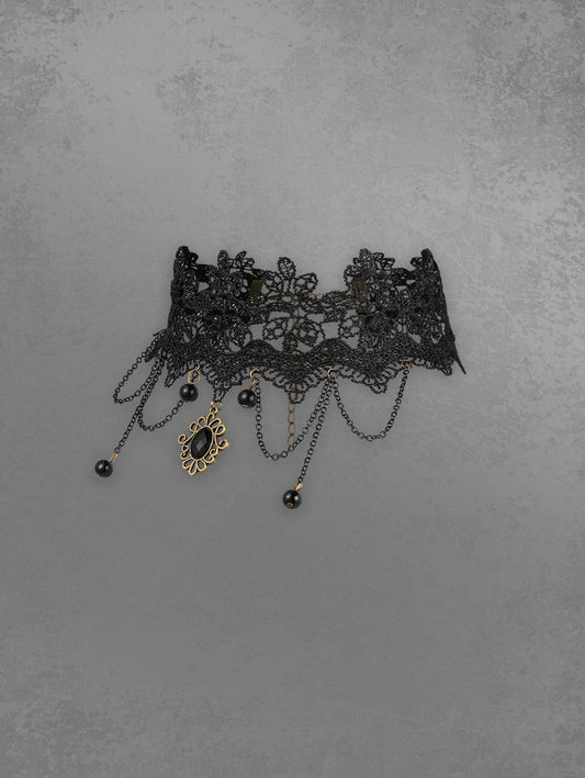 Gothic Vintage Chains Lace Pendant Choker Necklace
