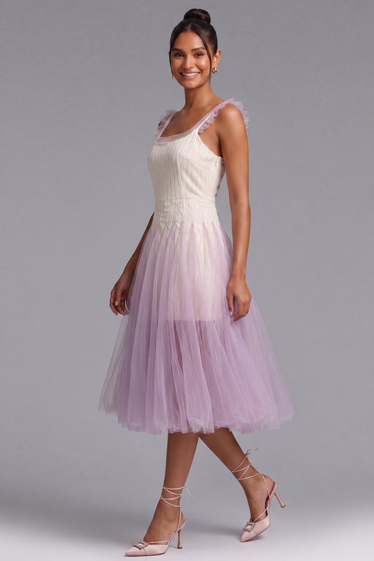 Gradient Tulle Midi Dress with Ruffle Straps Premium Fabric - product view 1