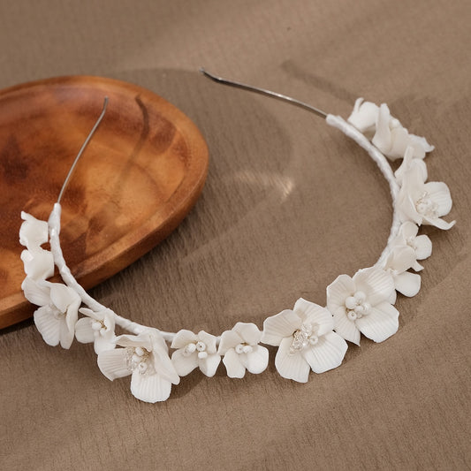 White Porcelain Flower Bridal Headband