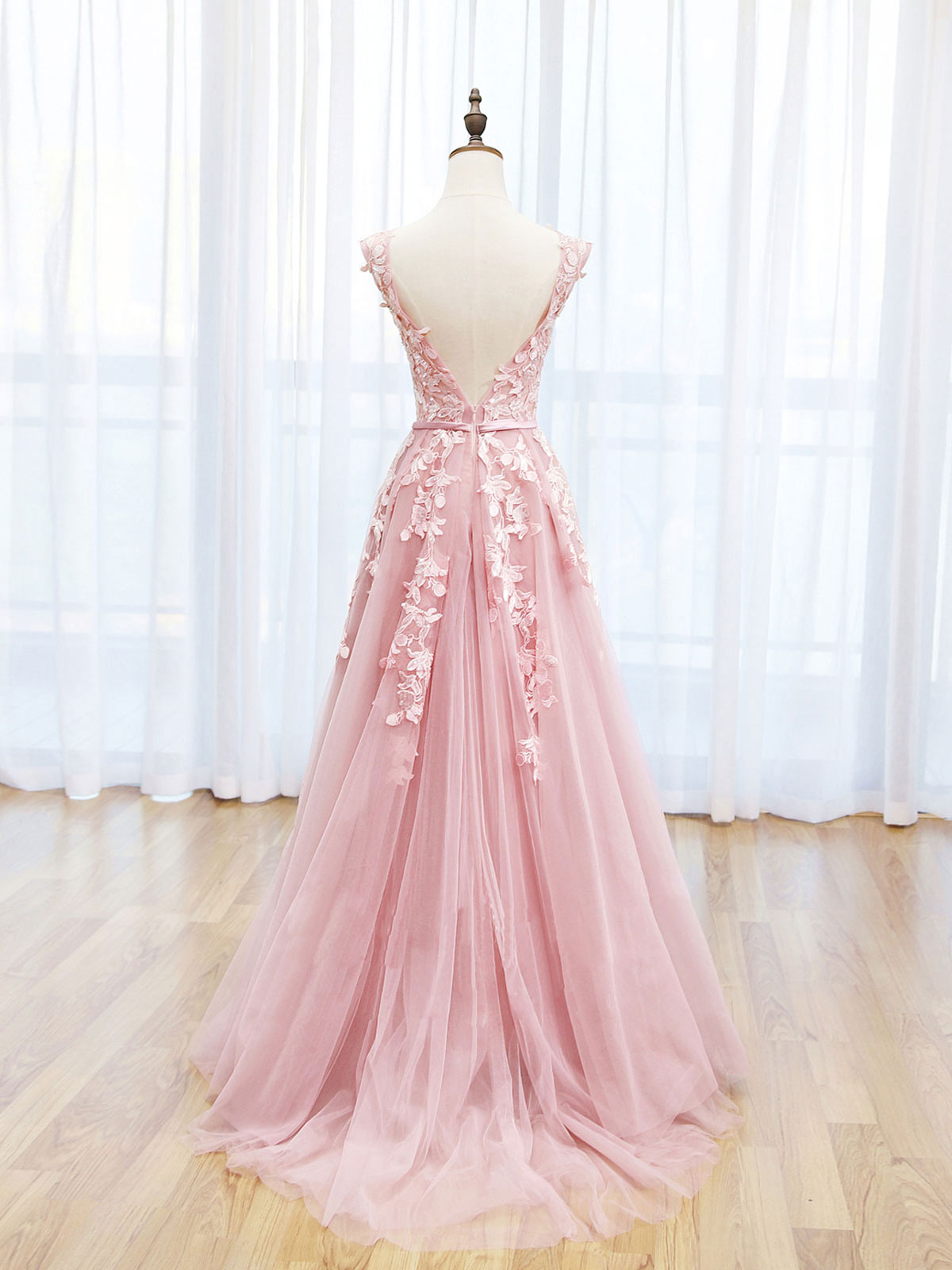 A-Line Lace Pink floral Dress