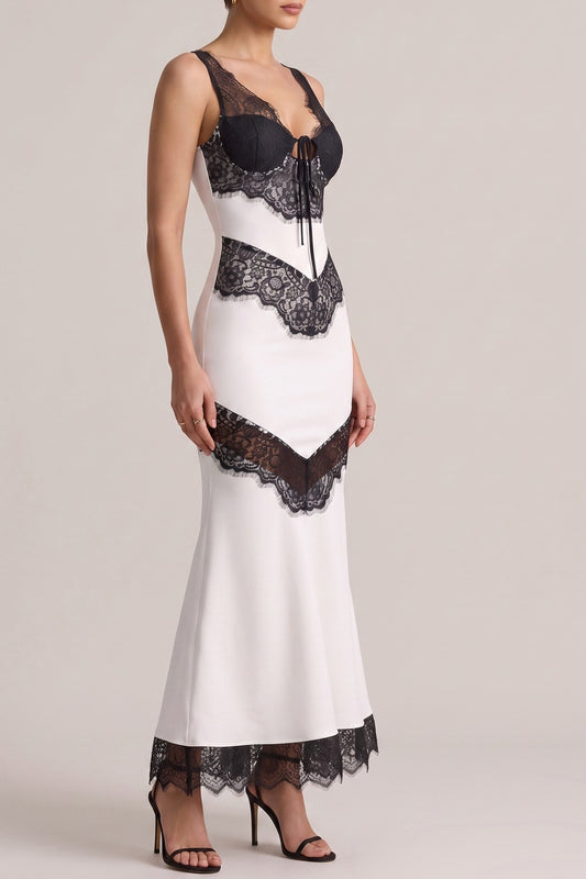 Sleeveless Black Lace Patchwork Mermaid Maxi Dress