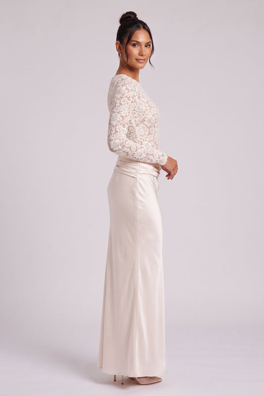 cream floral lace column gown cream floral lace gown - product view 3