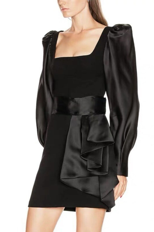 WOOL CREPE SILK SATIN MINI DRESS