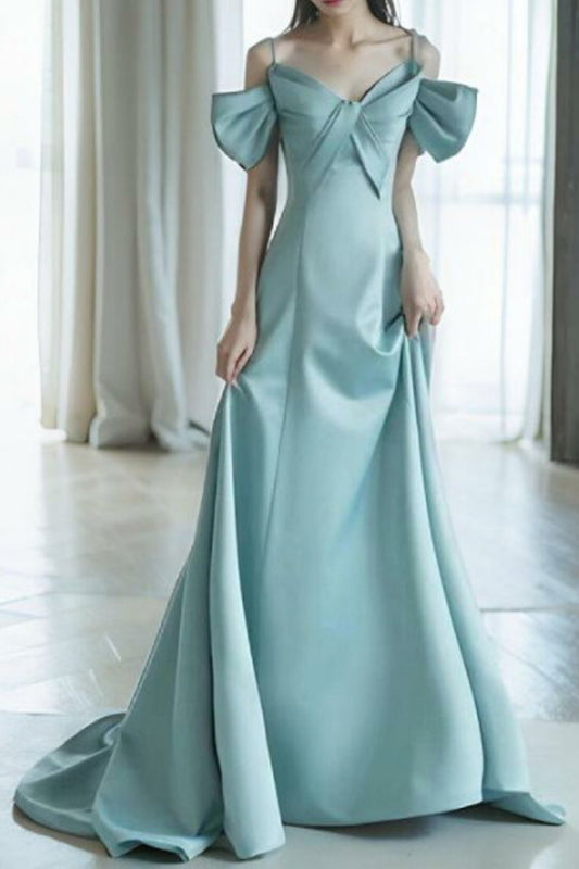 Blue A-Line Satin Dresses