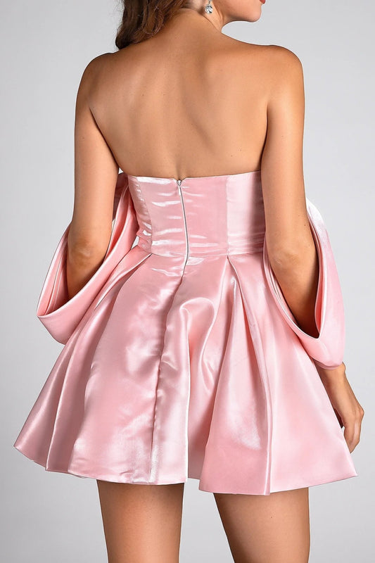 SATIN PUFF MINI DRESS IN PINK