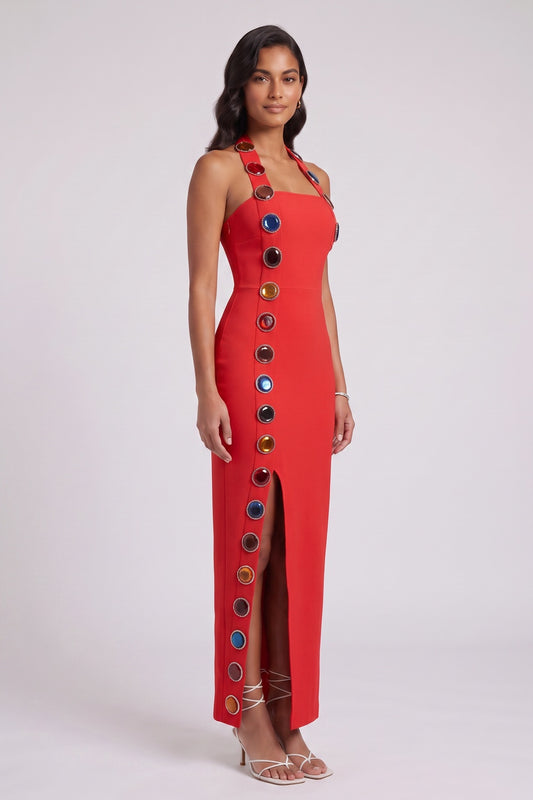 red heavy stretch crepe column dress red heavy stretch crepe dress - product view 4