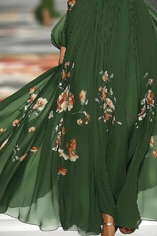 Floral Print Elegant Off-shoulder Fitted Waist Maxi Dress