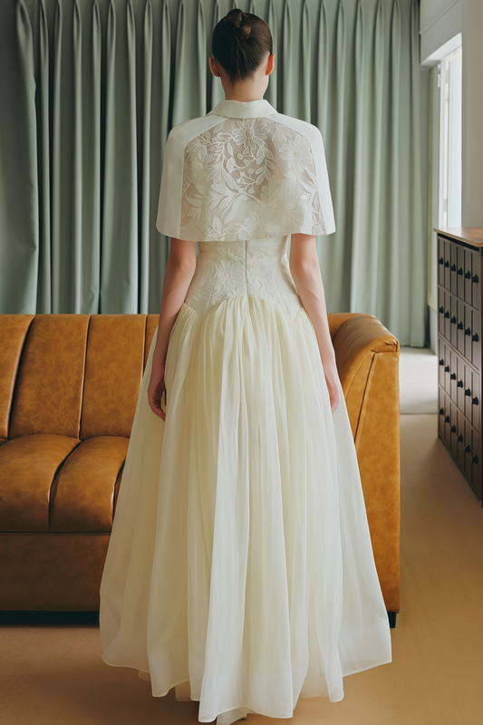 Brooke White Lace Panel Cape & Dress Set