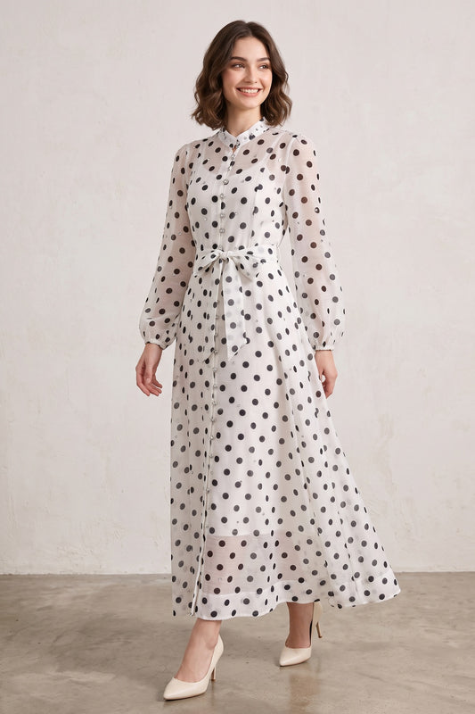 white sheer chiffon A-line maxi dress white sheer chiffon maxi dress - product view 1
