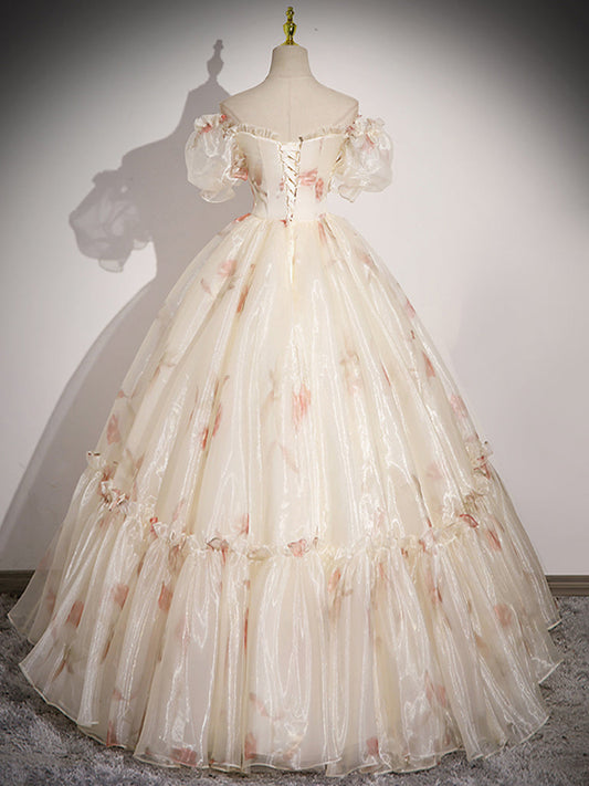 Champagne Neck Tulle Prom Dress